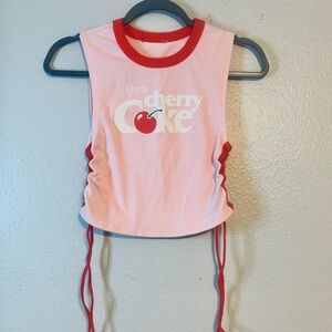 Cherry Coke Women’s Pink with Red Lace Ties Cropped Tank Top. S-M